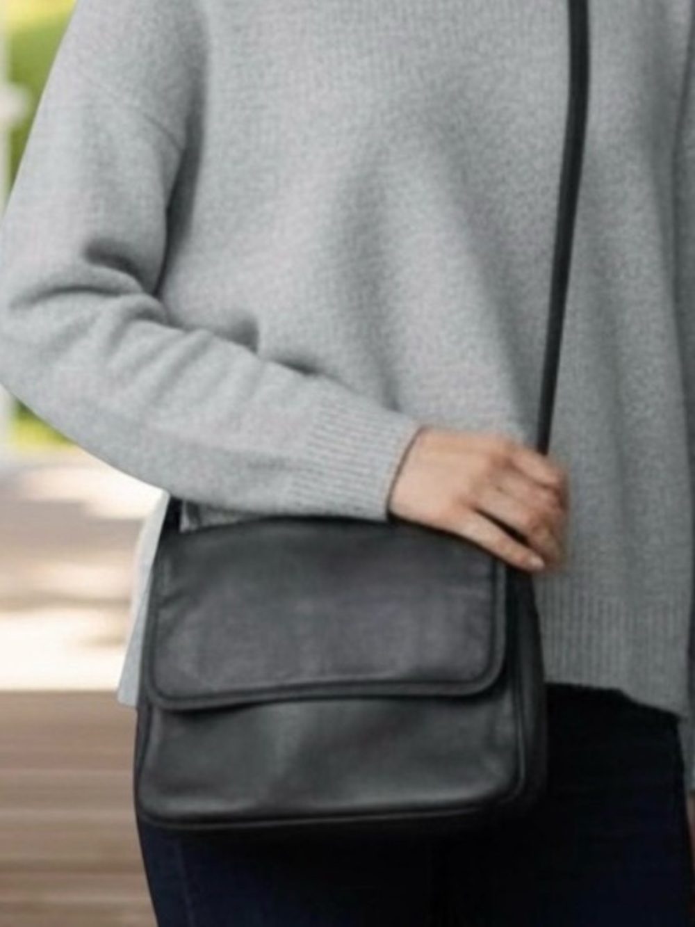 Talbots Black Leather Multi Compartment Crossbody Bag